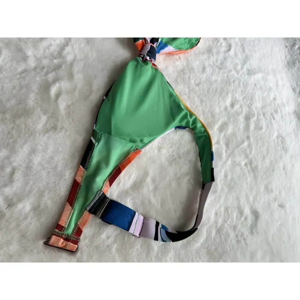 Calia Women's Tie Front Bikini Top Only‎ Painterly Art Multicolor NWT Sz X-small